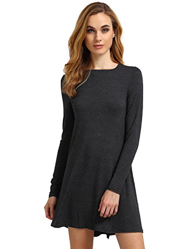 ROMWE Solid Long Sleeve Simple Classical High Low Casual Dress