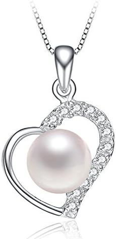 Exquisite Heart Shaped Sterling Silver Cubic-zirconia High-lustre 6-7mm White Freashwater Pearl Pendant Necklace