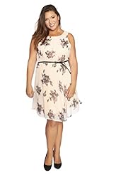 Belted Georgette/Polyester Floral Print Scoop Neck Skater Dress 