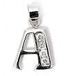 Silver Block Initial Pendant with Cubic Zirconia Size: 12mm