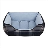 Plaid Fleece Reversible Rectangular Cuddler Dog Bed in Black / Blue