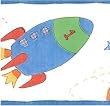 Primary Colors Rocket Ship Trip Wallpaper Border