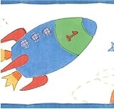 Primary Colors Rocket Ship Trip Wallpaper Border