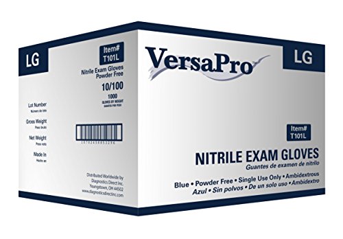 VersaPro T101L-Case Nitrile Exam Glove,  Non-Latex,  Powder Free,  Large, Blue (Pack of 1000)