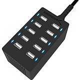 Sabrent 60 Watt (12 Amp) 10-Port Family-Sized Desktop USB Rapid Charger. Smart USB Ports with Auto Detect Technology [Black] (AX-TPCS)