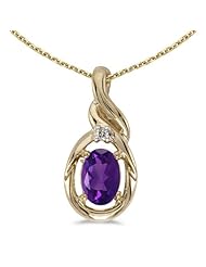 14k Yellow Gold Oval Amethyst And Diamond Pendant with 18" Chain