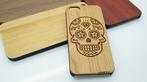 New Style Diamond Sugar Candy Skull Cases Custom Engraved For iPhone 6 Plus, iPhone 6S Plus Phone, Fashion Luxury Wood Case (Cherry Wood)