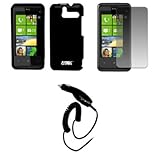 EMPIRE Black Rubberized Hard Case Cover + Screen Protector + Car Charger (C ....