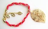 Disney Couture Gold Plated Large Leaf Red & Pink Braided Bracelet * Kidada Jone