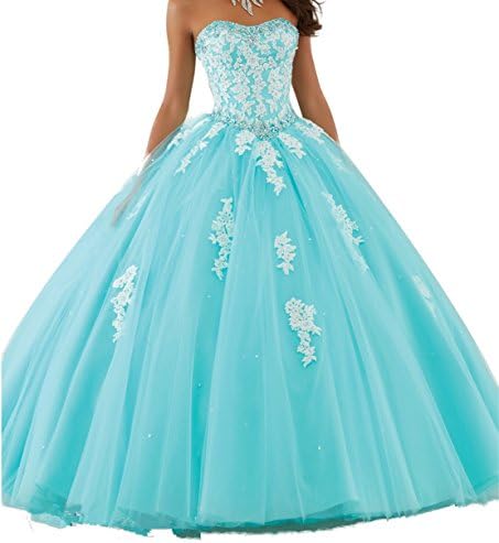 Zhu Li Ya Women's Appliques Ball Gown Prom Quinceanera Dresses Patry Gowns (10, Blue)
