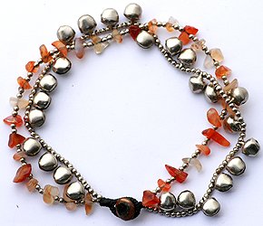 ladies fashion anklet – hand made with natural carnelian stones and brass bells – by Avantgarde Jewels © – makes a wonderful gift – size about 9 1/2 inches