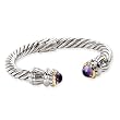 925 Silver & Amethyst Cable-Style Cuff Bracelet with 14k Gold Accents
