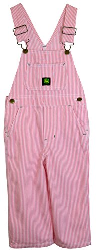 Walls John Deere Youth Girls Washed Pink Hickory Striped Bib Overalls