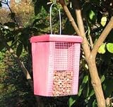 pink wooden bird feeder