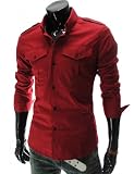 TheLees Mens slim fit strap big pocket shirts