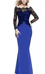 Long Sleeves Floor Length Mermaid Polyester Lace Evening Dress/Bridesmaid Dress/Prom Dress/Party Dress 