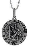 Sterling Silver St. Christopher Medal Antiqued Finish 11/16 in. (18mm) Round.