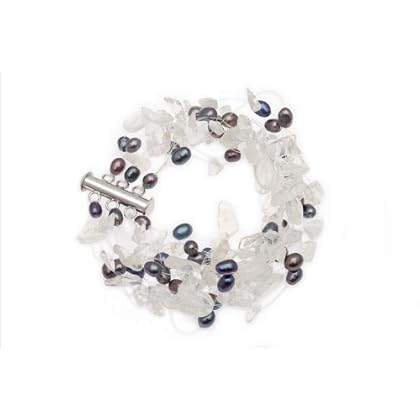 Fourteen strand freshwater pearl bracelet with quartz and glass accents 珍珠手链