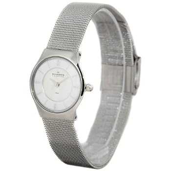 Skagen Denmark Women-s Stainless Steel Watch with Mother-of-Pearl Dial and Mesh Bracelet