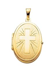 14K Yellow Gold Oval Locket with Cross - 22.00x17.00mm -- LIFETIME WARRANTY