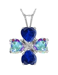 4.06 Ct Blue Created Sapphire Mercury Mist Mystic Topaz 925 Silver Pendant