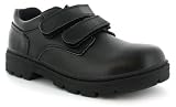 Boys Black Coated Leather Velcro School Shoes - Black - UK 1-5