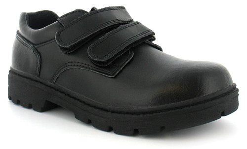 Boys Black Coated Leather Velcro School Shoes - Black - UK 1-5