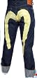 EVISU Jeans Genes Daicock Mens Classic Button Fly Selvedge Denim Hand Painted Dark Blue/Yellow