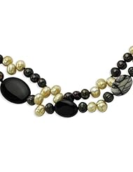 Sterling Silver 16in Black Agate/Zebra Jasper/Freshwater Cult. Pearl Necklace