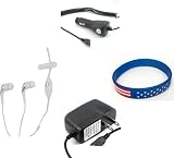 Palm Pre Accessory Bundle- Stereo Headset Hands-free + Auto Car Vehicle Charger + Home Wall Travel Charger + Free Stars Stripes Wristband
