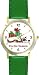 Cat Sleeping Near Presents - Tis the Season - Cat Cartoon or Comic - JP Animal - WATCHBUDDY&reg; DELUXE TWO-TONE THEME WATCH - Arabic Numbers - Green Leather Strap-Size-Large ( Men's Size or Jumbo Women's Size )