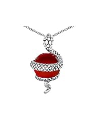 Original Star K (tm) Large Snake Pendant with 10mm Simulated Ruby Ball in 925 Sterling Silver