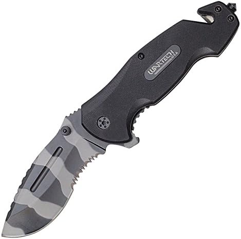 Wartech Tactical Half Serrated Spring Assist Rescue Knife, Snow Camo