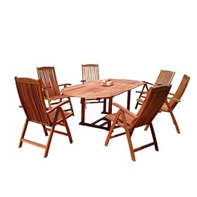 VIFAH V144S1 Seven-Piece Mohogany Shorea Dining Set with Six Reclining Chairs