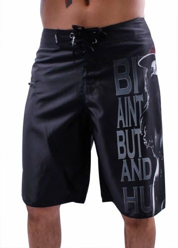 Hustler GANGSTA B*TCH Mens Premium Polyester Swimwear Boardshorts - Black 36