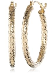 Duragold 14k Yellow Gold Diamond-Cut Hoop Earrings, (0.8" Diameter)