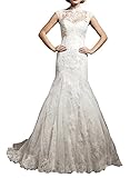 DAPENE® Women Jewel Sheer Lace Mermaid Sweep Bride Wedding Dress Custom