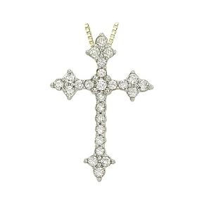 14K Yellow Gold Diamond Cross Necklace (0.24 ctw, GH, SI1)