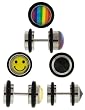 Set of 3 Steel Fake Plugs - Black CZ, Smiley Face, and Rainbow Logo - 16g Wire Stud - 8mm Fake Plugs - 3 Pairs