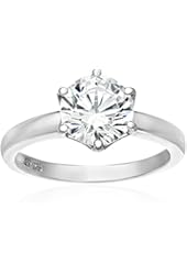 Platinum-Plated Sterling Silver and Swarovski Zirconia Round Solitaire Ring (3 cttw)