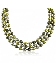 14K dyed green freshwater cultured pearl necklace, 16/17/18"