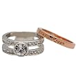 Double Crystal Love Silver and Rose Tone Stackable Ring Set