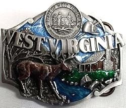 West Virginia 3-D State Enamel Pewter Belt Buckle