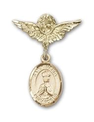 14K Gold Baby Badge with St. Henry II Charm and Angel with Wings Badge Pin