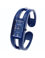 Womens Quartz Wristwatch Blue Alloy Band Rectangle Dial Arabic Numeral Marks