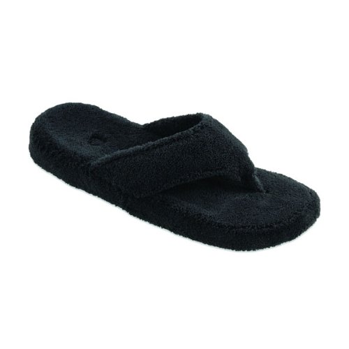 ACORN Women's New Spa Thong Slipper,Black,Large (US Women's 8-9 M)