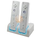 Insten White Dual Wii Remote Control charger with replacement batteries