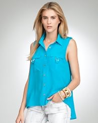 Silk Hi-Lo Trapunto Safari Top