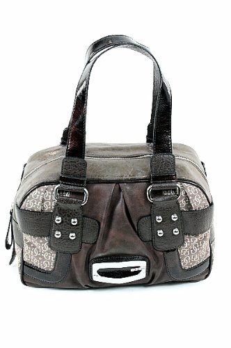Guess Kym Box Bag Ladies Handbag Brown Signature Jacquard Purse