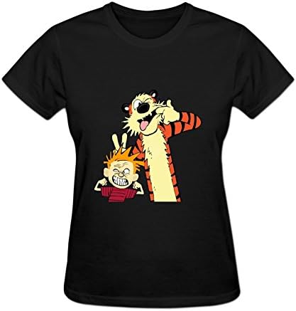 Ivyspace Round Neck For Women Calvin and Hobbes Short Sleeve Shirt XXL Black